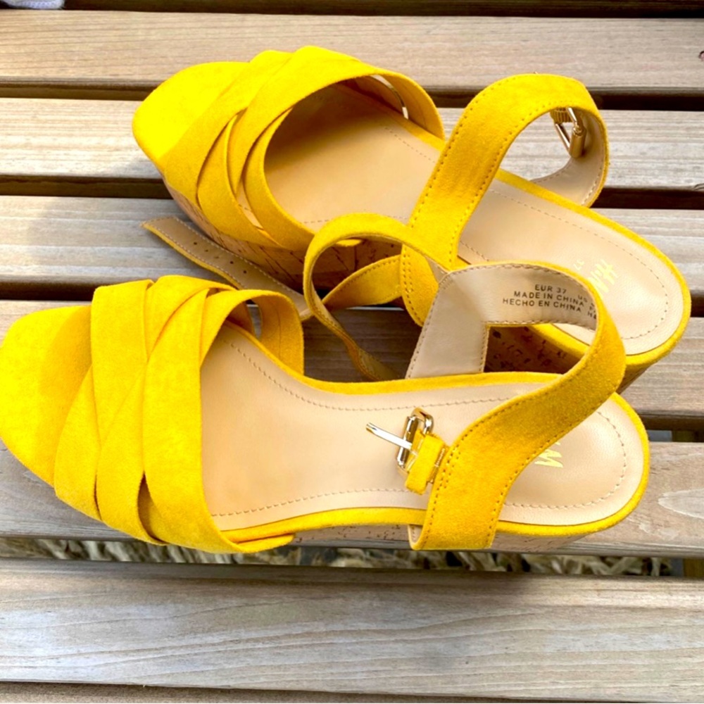 Yellow wedge sandals